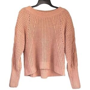 S3 Y2K VTG Express CROCHET Knit Boat Neck Sweater BLUSH Pink BOHO MACRAME